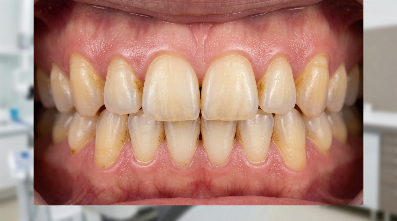 Teeth before whitening treatment showing natural discoloration
